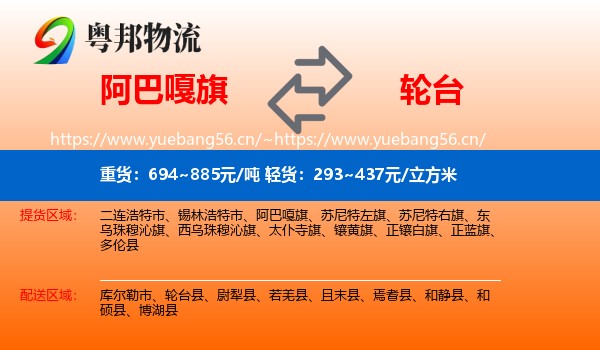 阿巴嘎旗到轮台县物流