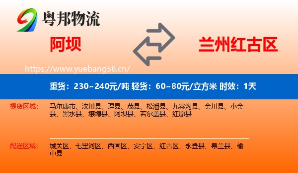 阿坝到红古区物流专线名片