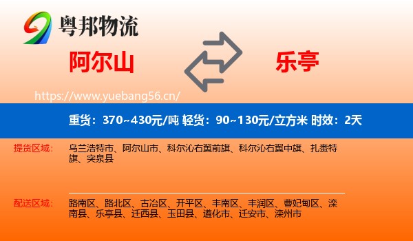 阿尔山到乐亭县物流专线名片