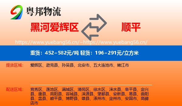 黑河爱辉区到顺平县物流