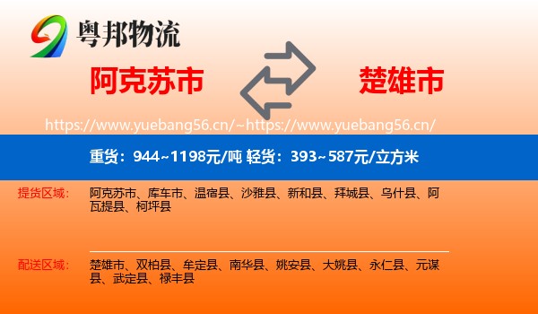 阿克苏市到楚雄市物流