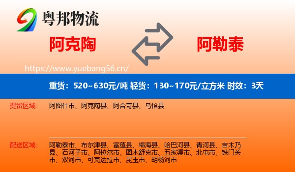 阿克陶到阿勒泰物流专线名片
