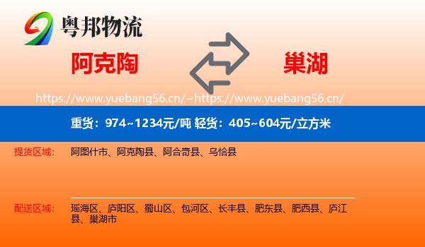 阿克陶到巢湖市物流