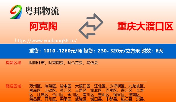 阿克陶到大渡口区物流专线名片