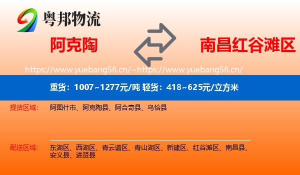 阿克陶到红谷滩区物流
