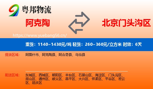 阿克陶到门头沟区物流专线名片