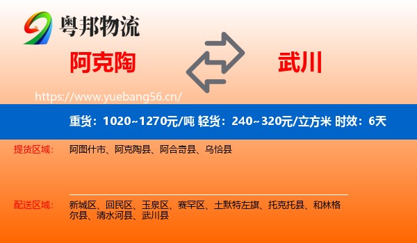 阿克陶到武川县物流专线名片