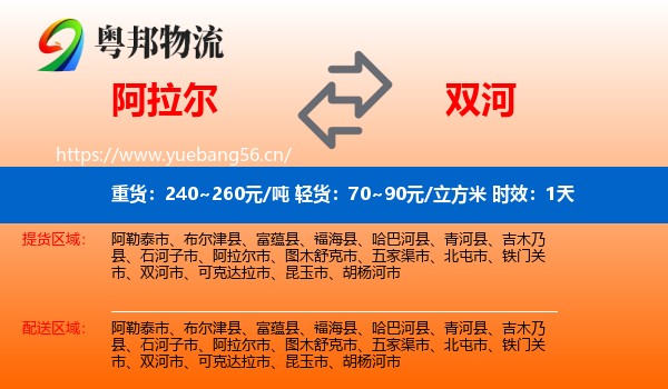 阿拉尔到双河市物流专线名片