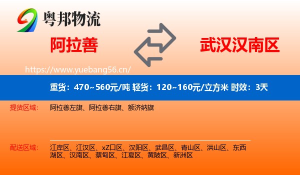 阿拉善到汉南区物流专线名片