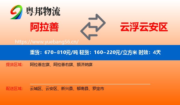 阿拉善到云安区物流专线名片