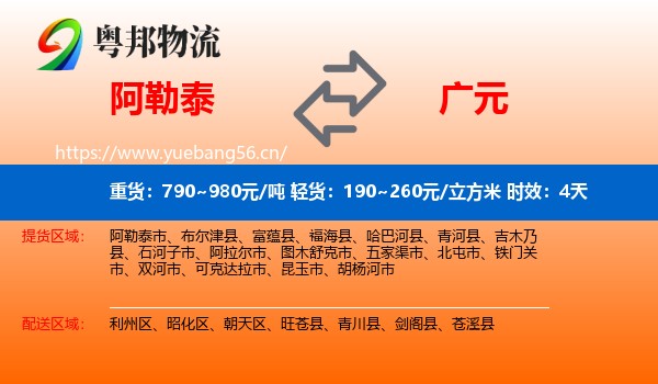 阿勒泰到广元物流专线名片