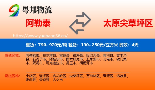阿勒泰到尖草坪区物流专线名片