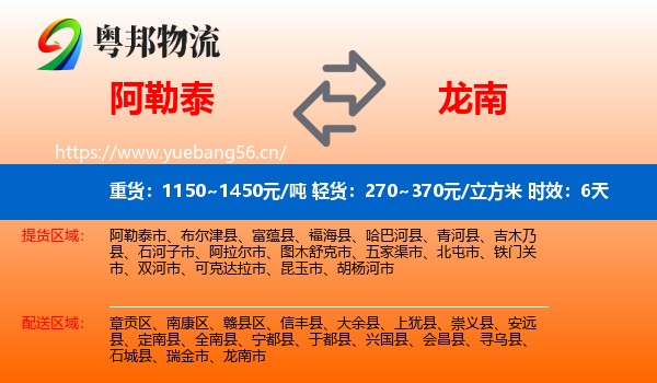 阿勒泰到龙南市物流专线名片