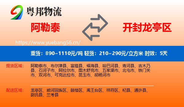 阿勒泰到龙亭区物流专线名片