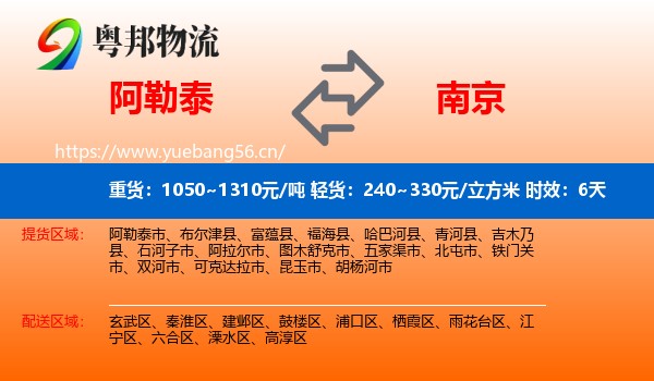 阿勒泰到南京物流专线名片