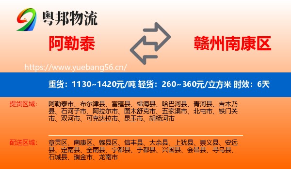 阿勒泰到南康区物流 阿勒泰到南康区物流专线名片