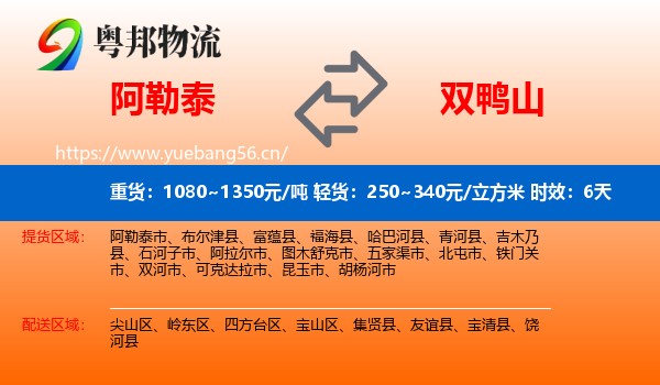 阿勒泰到双鸭山物流专线名片