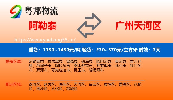 阿勒泰到天河区物流专线名片