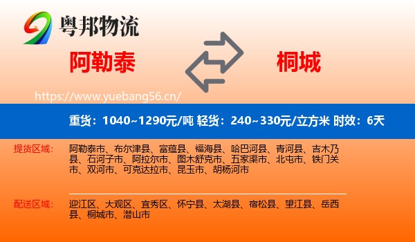 阿勒泰到桐城市物流专线名片