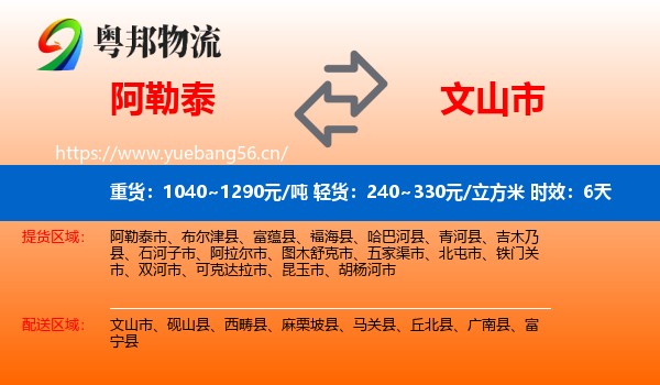 阿勒泰到文山市物流专线名片