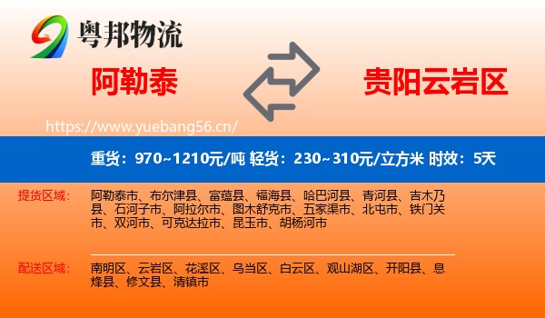 阿勒泰到云岩区物流专线名片