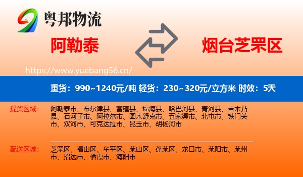 阿勒泰到芝罘区物流 阿勒泰到芝罘区物流专线名片