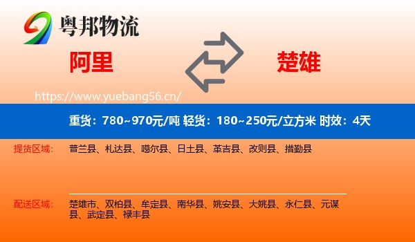 阿里到楚雄物流 阿里到楚雄物流专线名片