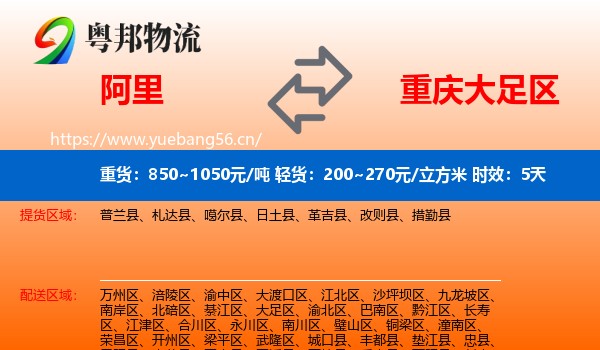 阿里到大足区物流专线名片