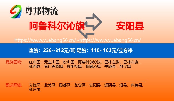 阿鲁科尔沁旗到安阳县物流
