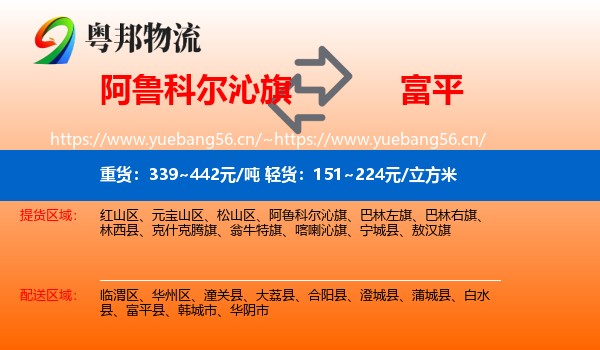 阿鲁科尔沁旗到富平县物流