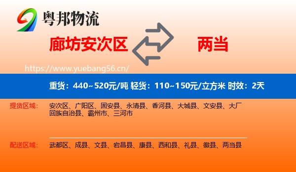 廊坊安次区到两当县物流专线名片