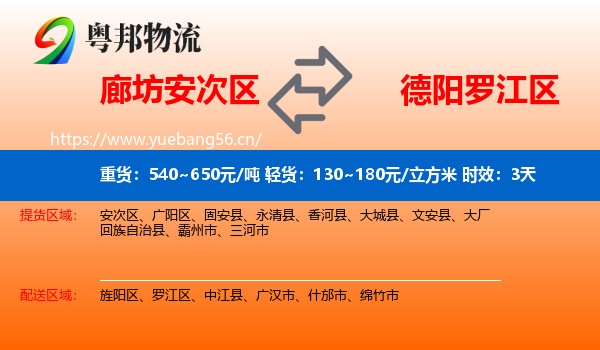 廊坊安次区到罗江区物流专线名片