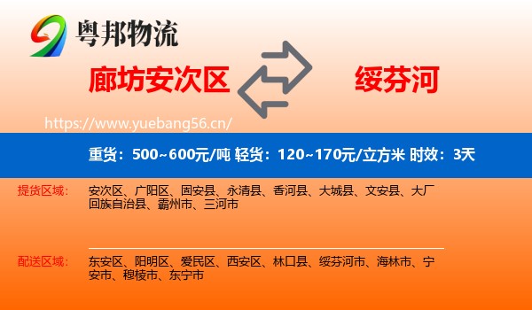 廊坊安次区到绥芬河市物流专线名片