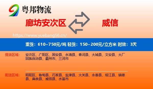廊坊安次区到威信县物流专线名片