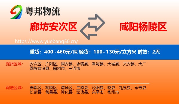 廊坊安次区到杨陵区物流专线名片