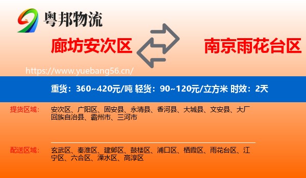 廊坊安次区到雨花台区物流专线名片
