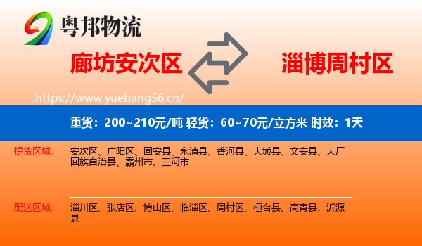 廊坊安次区到周村区物流专线名片