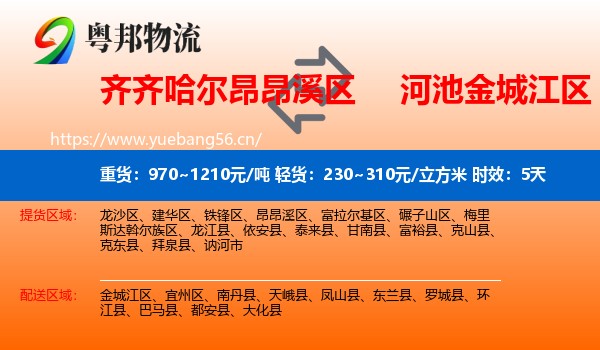 齐齐哈尔昂昂溪区到金城江区物流专线名片
