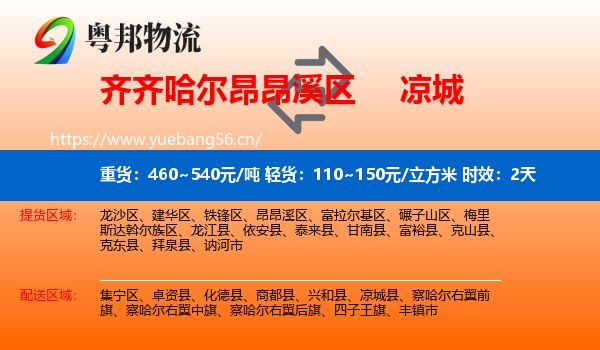 齐齐哈尔昂昂溪区到凉城县物流专线名片