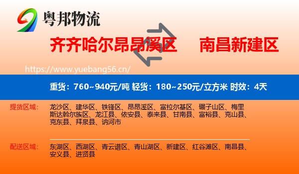 齐齐哈尔昂昂溪区到新建区物流专线名片