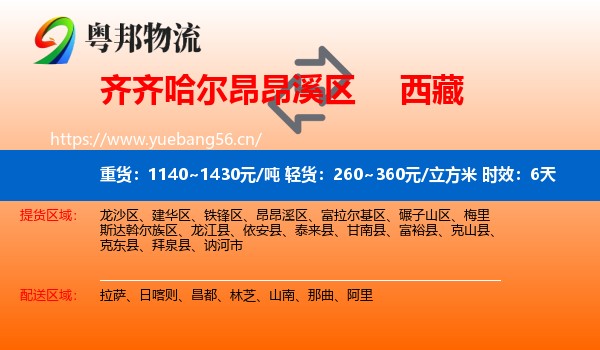 齐齐哈尔昂昂溪区到西藏物流专线名片
