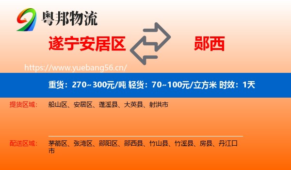 遂宁安居区到郧西县物流专线名片