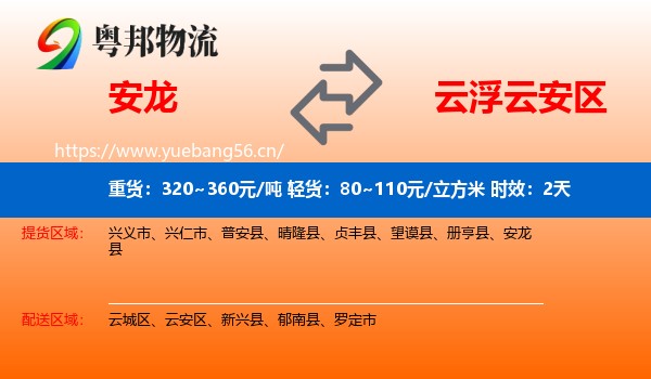 安龙到云安区物流专线名片