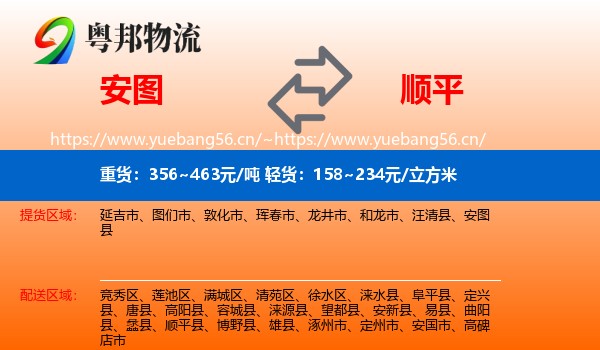 安图到顺平县物流