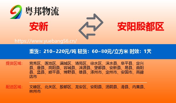 安新到殷都区物流 安新到殷都区物流专线名片