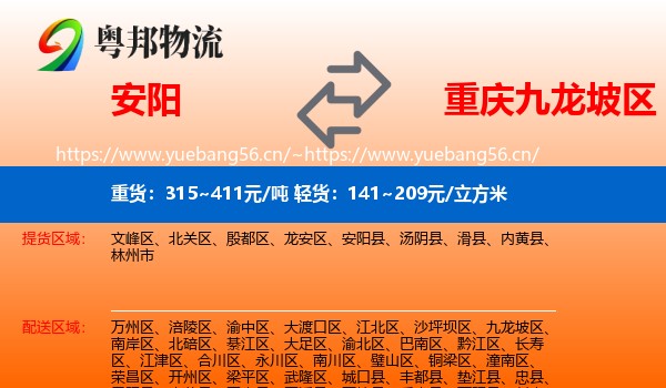 安阳到九龙坡区物流