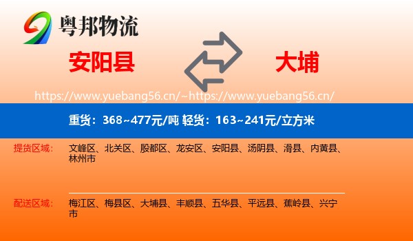 安阳县到大埔县物流