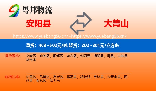 安阳县到大箐山县物流
