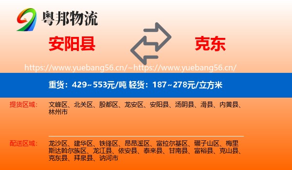 安阳县到克东县物流