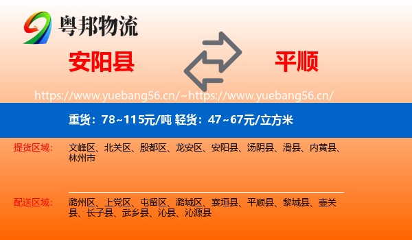 安阳县到平顺县物流